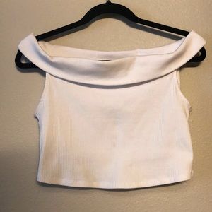 Zara over the shoulder cropped blouse